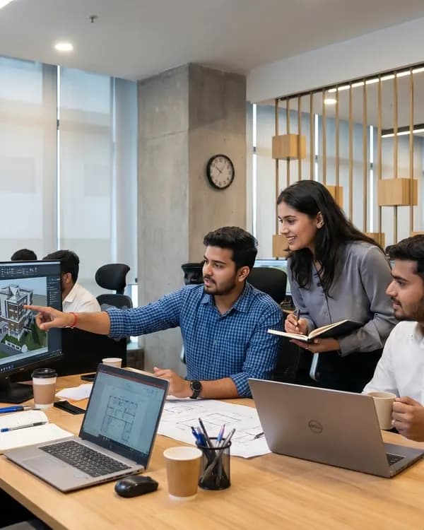 Convrse team collaborating on 3D architectural work